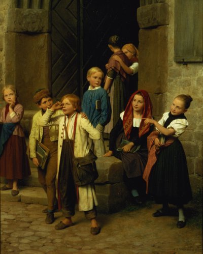 Schulkinder beobachten einen weinenden Jungen, 1861 von Friedrich Edouard Meyerheim